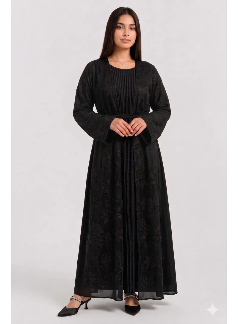 عباءات ريم Women's Pleated Coat Abaya with Matching Sheila