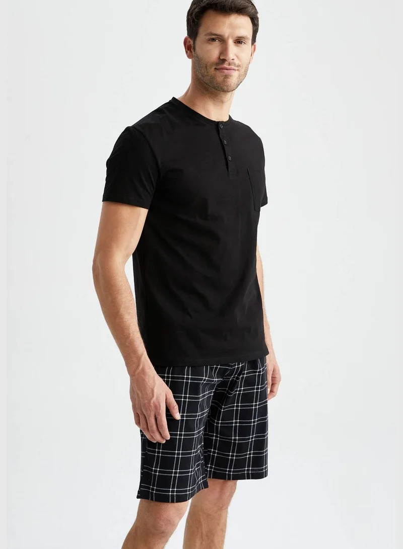 DeFacto Regular Fit Short Sleeve Check Print Pyjama Set