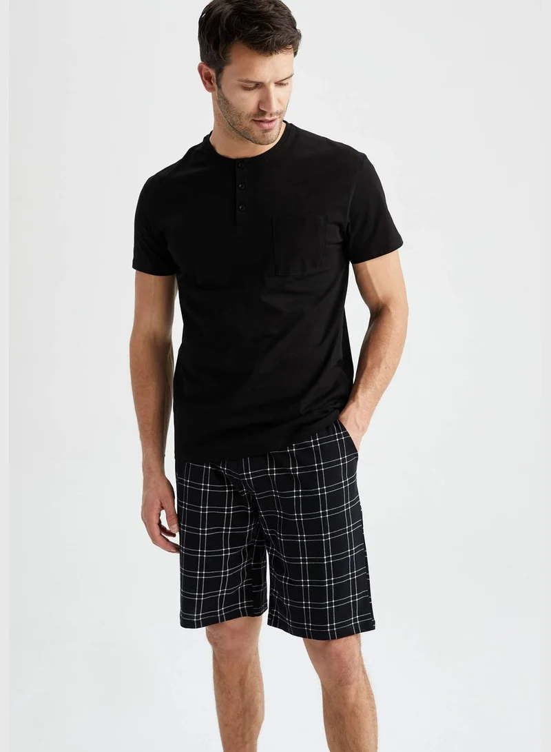 DeFacto Regular Fit Short Sleeve Check Print Pyjama Set