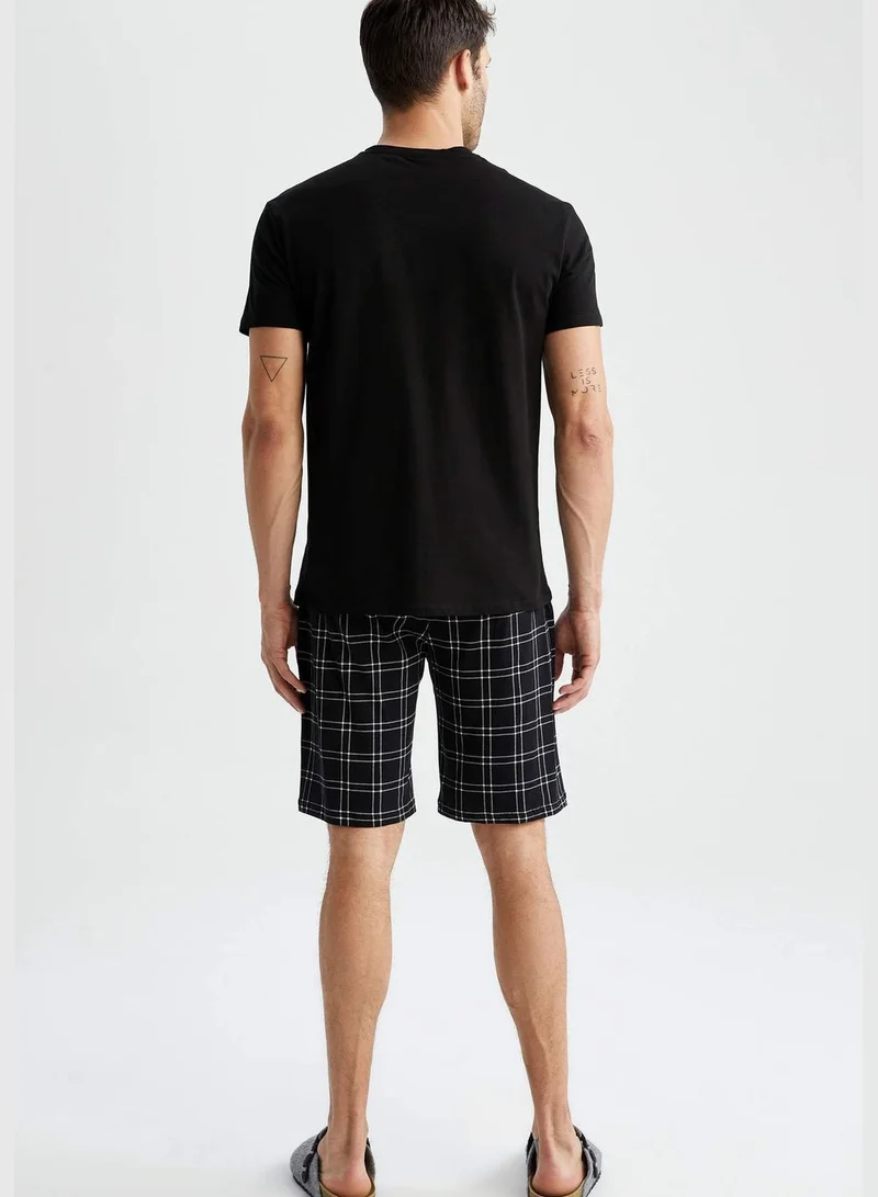 DeFacto Regular Fit Short Sleeve Check Print Pyjama Set
