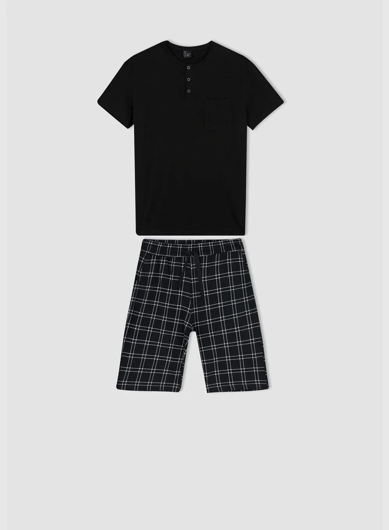 DeFacto Regular Fit Short Sleeve Check Print Pyjama Set