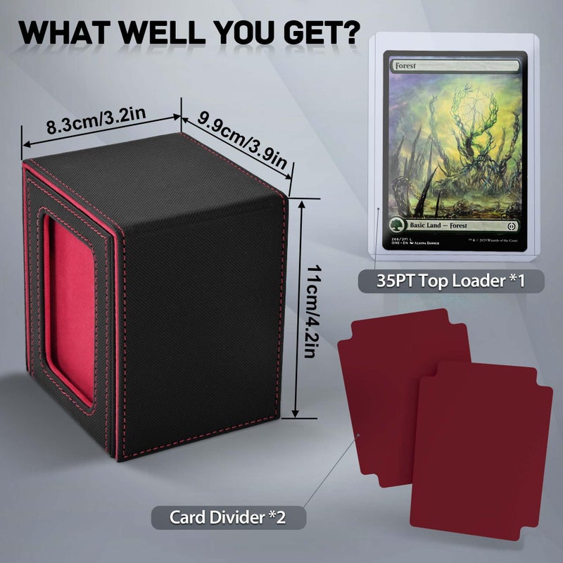 ZLCA MTG Deck Box with Commander Window Display, Trading Card Storage Box Holds 100 Double-Sleeved Cards Suitable for TCG/CCG/PTCG/EDH/Magic/Sport Cards (Black&Red) - Image 2