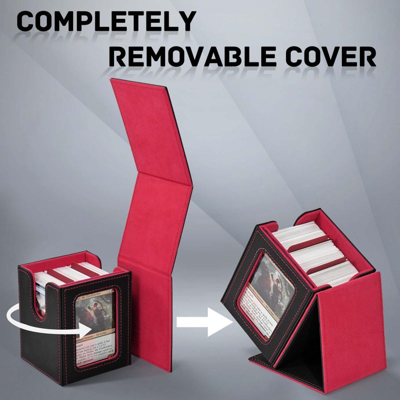 ZLCA MTG Deck Box with Commander Window Display, Trading Card Storage Box Holds 100 Double-Sleeved Cards Suitable for TCG/CCG/PTCG/EDH/Magic/Sport Cards (Black&Red) - Image 5