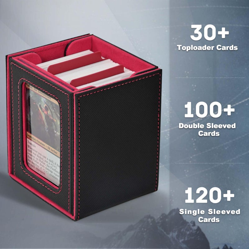 ZLCA MTG Deck Box with Commander Window Display, Trading Card Storage Box Holds 100 Double-Sleeved Cards Suitable for TCG/CCG/PTCG/EDH/Magic/Sport Cards (Black&Red) - Image 4