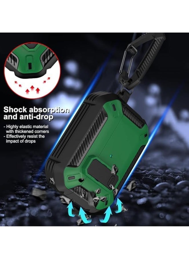 Generic - ELMO3EZZ Compatible with AirPods Pro Case with Key Clip, Rugged Anti-Piercing and Drop Protection Full Body Headband Cover (Black & Green) - Image 1