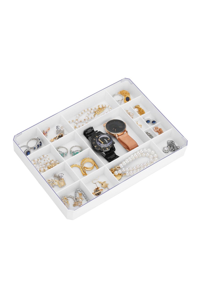 SOLARAE منظم أقراط المجوهرات، صندوق تخزين مجوهرات بلاستيكي شفاف، حامل أقراط للنساء والفتيات مع غطاء لسلسلة العنق والأساور والخواتم والأساور (أبيض) - Image 3