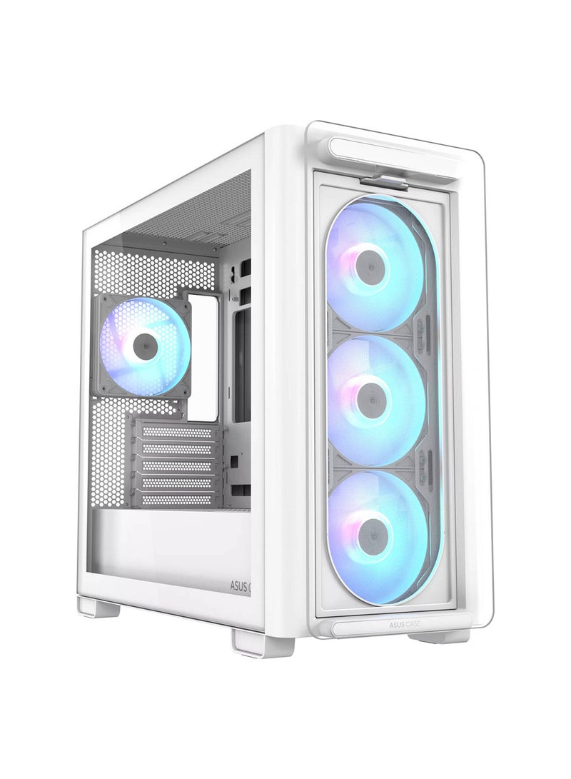 ASUS A23 Plus Computer Case, 4x Pre-Installed aRGB Fans, Up to 360mm Radiator & 7x 120mm Fan Support, 380mm Graphics Card Compatible, Front Panel USB Type-C I/O, 90DC00K3-B19010 White - Image 1