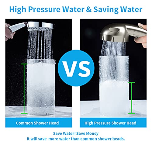 KAIYING Drill-Free High Pressure Handheld Shower Head with ON/OFF Switch, 3 Spray Modes - Brushed Nickel - Image 5