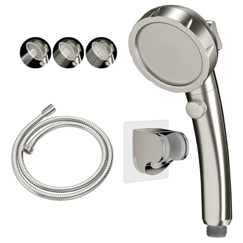 KAIYING Drill-Free High Pressure Handheld Shower Head with ON/OFF Switch, 3 Spray Modes - Brushed Nickel - Image 1