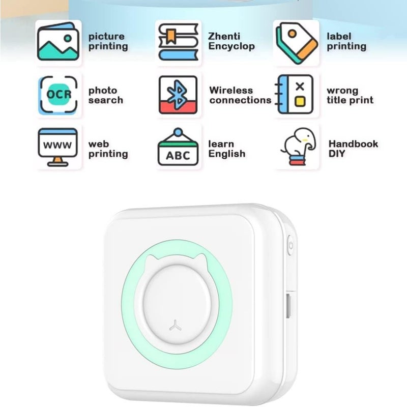 Mini Portable Pocket Photo Printer Inkless Wireless for iOS Android Blue Includes 13 Rolls Photo Paper Compact Home Office Travel Use - Image 2