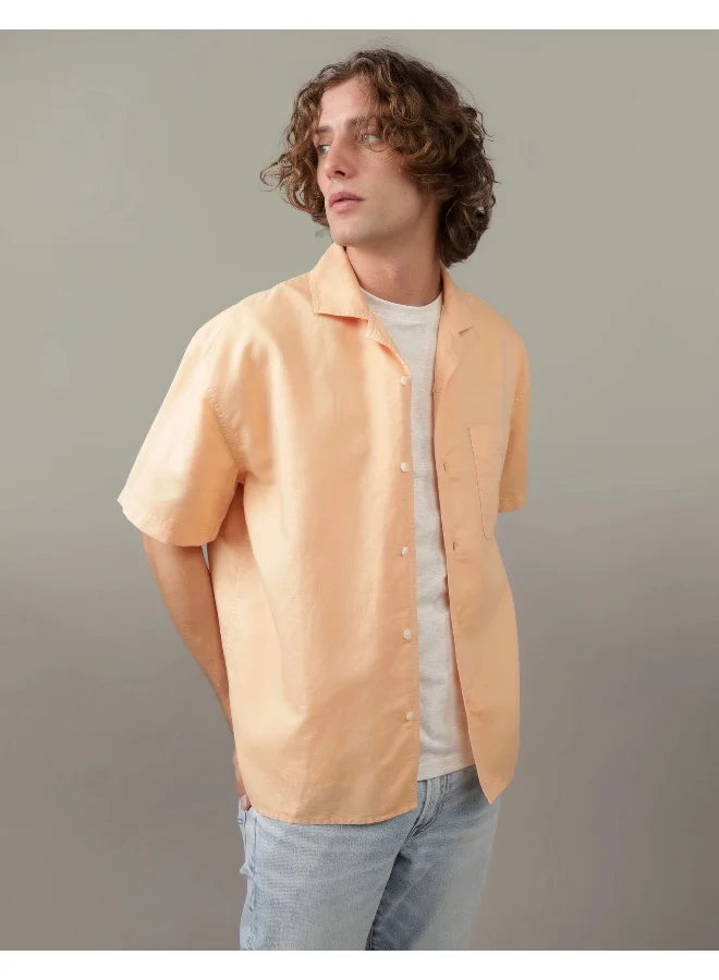 American Eagle Linen Blend Button Up Regular Fit Shirt