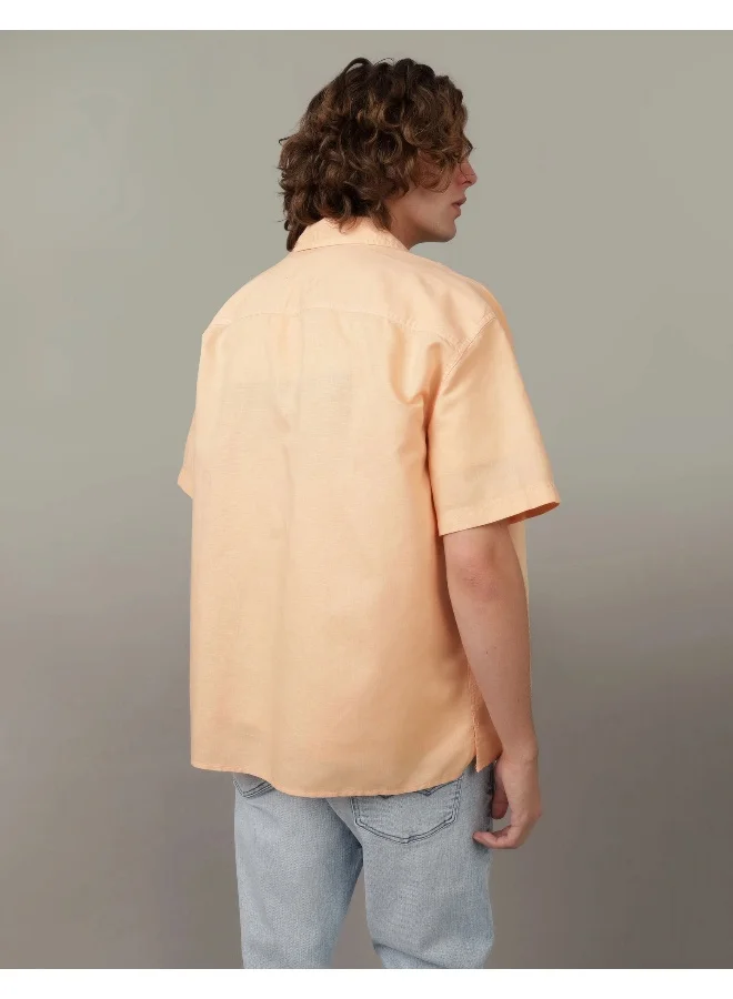 American Eagle Linen Blend Button Up Regular Fit Shirt