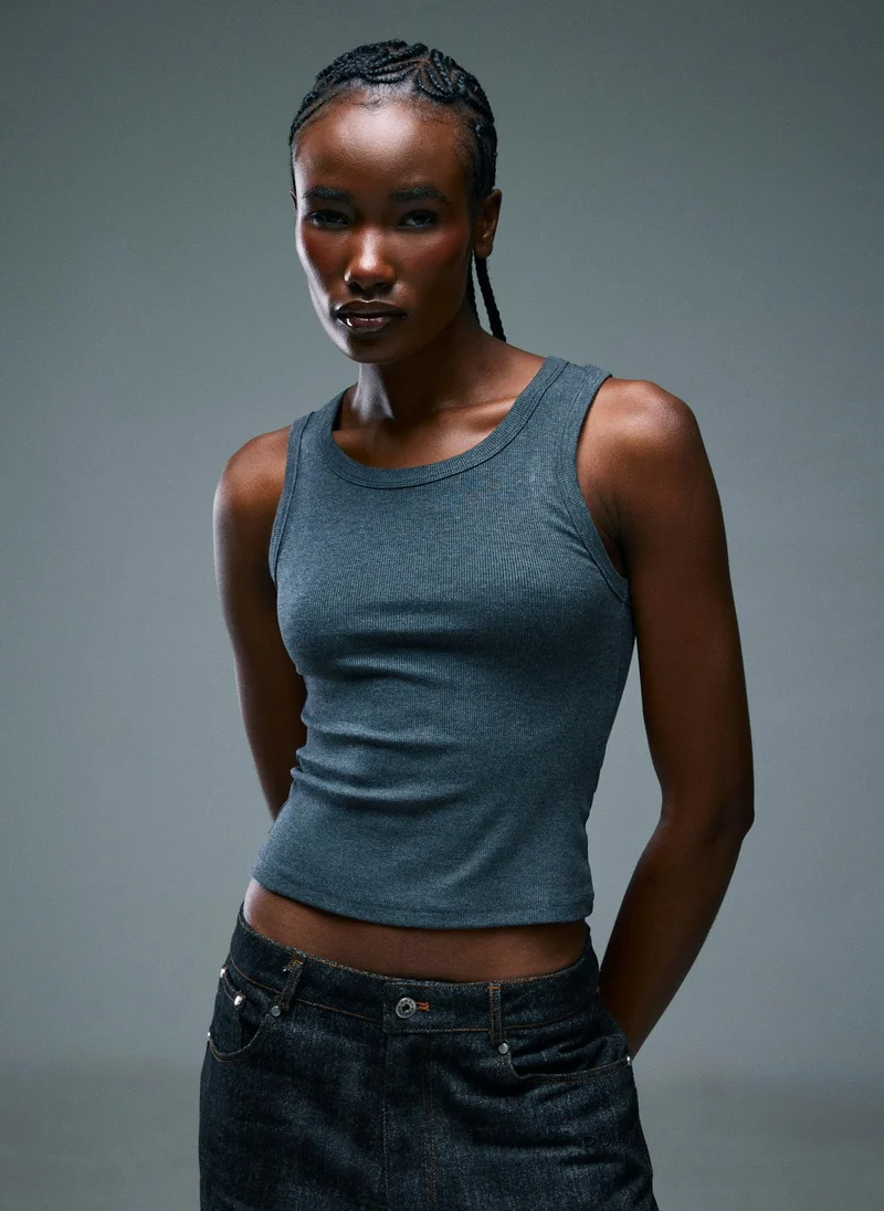 رولو Women’s Ribbed Tank Top - Charcoal