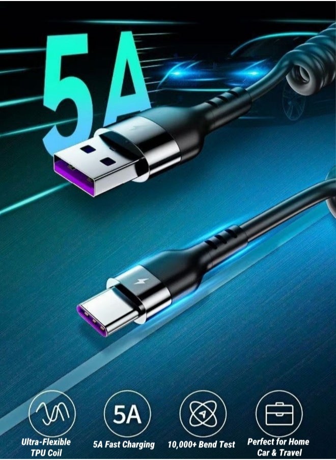 QURAWA USB to USB C Cable Coiled 3FT Charger Cord for SmartPhone, Retractable Auto Type C Fast Charging for car smartphone charging cable  - Image 2