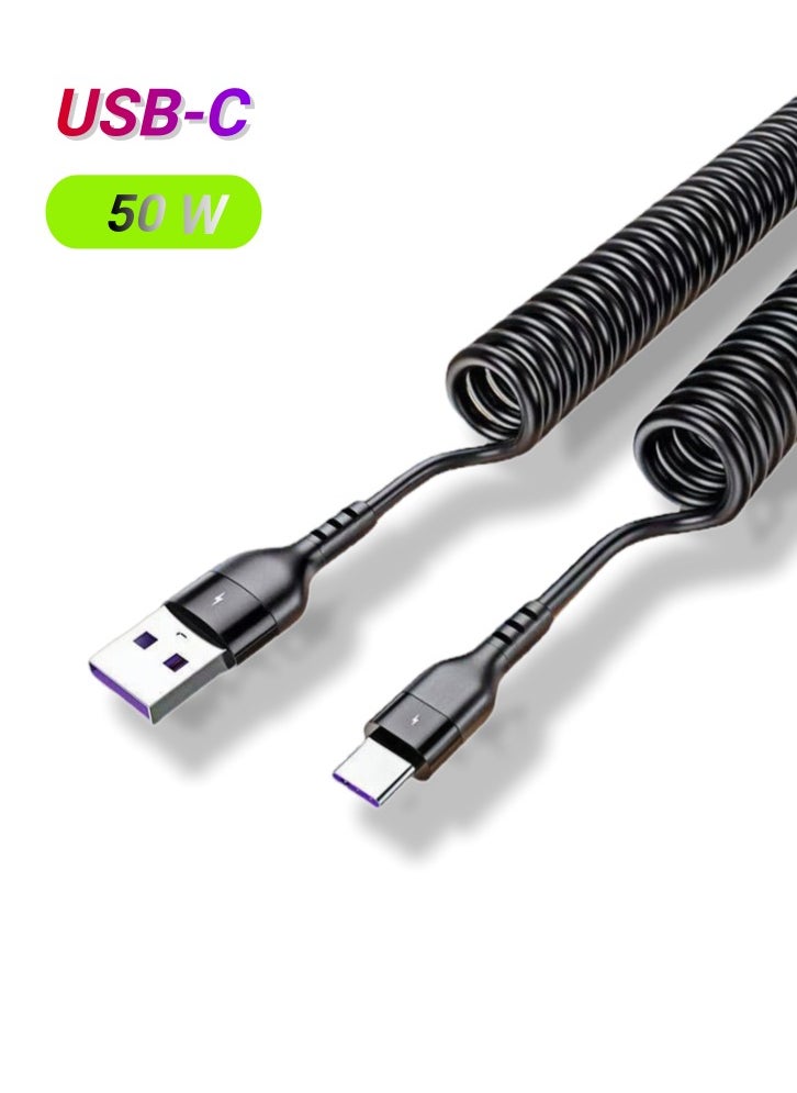 QURAWA USB to USB C Cable Coiled 3FT Charger Cord for SmartPhone, Retractable Auto Type C Fast Charging for car smartphone charging cable  - Image 1