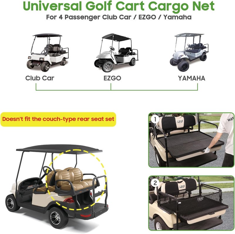 10L0L شبكة حمولة عربة الجولف 4 ركاب 10L0L لياamaha, Club Car, EZGO، شبكة تخزين مرنة قابلة للتعديل، منظم شبكة حمولة عربة الجولف البسيط مع مشبك قوي - Image 2