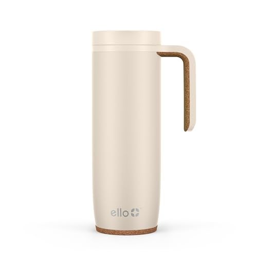Ello Magnet 18oz Stainless Steel Travel Mug with Handle and Leak Proof Lid Vacuum Insulated Coffee Cup Keeps Drinks Hot for 5 Hours BPA Free Tumbler with Built In Coaster Limestone - Image 1