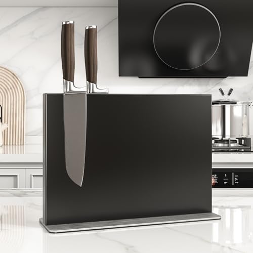 THMINS Black Magnetic Knife Block Stainless Steel Double-Sided Magnetic Knife Holder, Universal Multi-function Display Rack for Kitchen Counter - Image 1