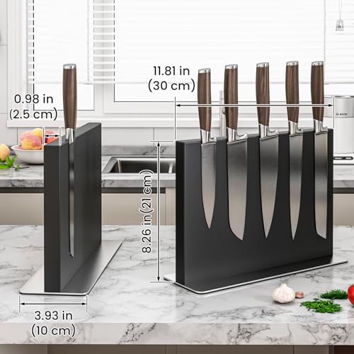 THMINS Black Magnetic Knife Block Stainless Steel Double-Sided Magnetic Knife Holder, Universal Multi-function Display Rack for Kitchen Counter - Image 3