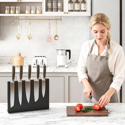 THMINS Black Magnetic Knife Block Stainless Steel Double-Sided Magnetic Knife Holder, Universal Multi-function Display Rack for Kitchen Counter - Image 4