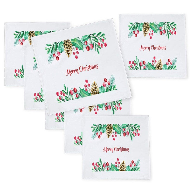 Khakee 6 Pcs Christmas Theme Tafta Silk Table Napkins 10x 10 for Xmas Decoration Christmas OrnamentsChristmas Gift npxmas078P - Image 1