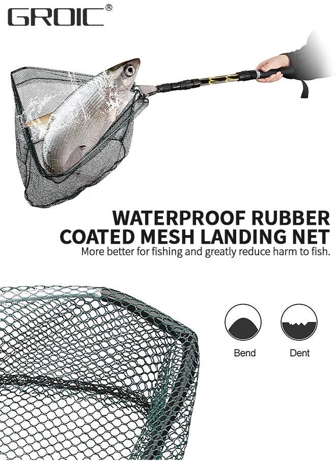 GROIC - Fishing Net Foldable Fish Landing Nets with Extra Long Telescoping Pole Handle Collapsible Telescopic Sturdy Pole for Saltwater Freshwater, Folding Fishing Net Extend to 28.74-82.67 Inches - Image 1