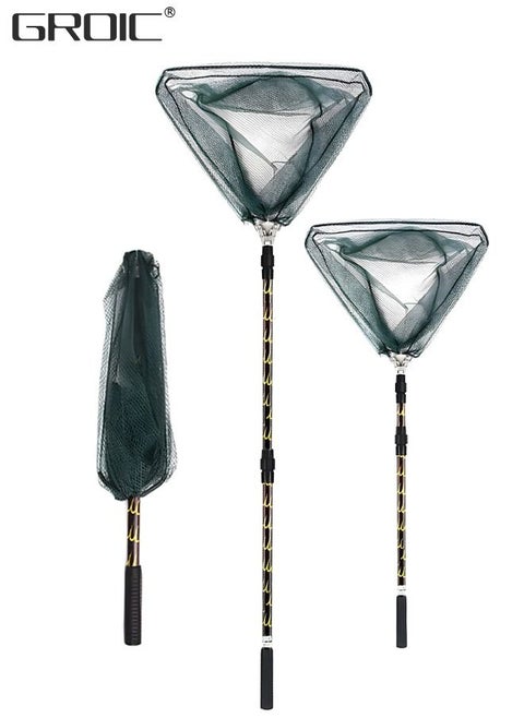 Fishing Net Foldable Fish Landing Nets with Extra Long Telescoping Pole Handle Collapsible Telescopic Sturdy Pole for Saltwater Freshwater, Folding Fishing Net Extend to 28.74-82.67 Inches