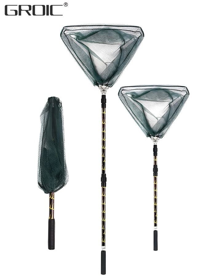 GROIC - Fishing Net Foldable Fish Landing Nets with Extra Long Telescoping Pole Handle Collapsible Telescopic Sturdy Pole for Saltwater Freshwater, Folding Fishing Net Extend to 28.74-82.67 Inches - Image 1