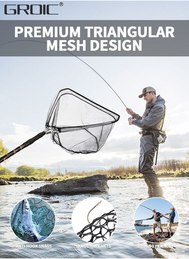 GROIC - Fishing Net Foldable Fish Landing Nets with Extra Long Telescoping Pole Handle Collapsible Telescopic Sturdy Pole for Saltwater Freshwater, Folding Fishing Net Extend to 28.74-82.67 Inches - Image 1