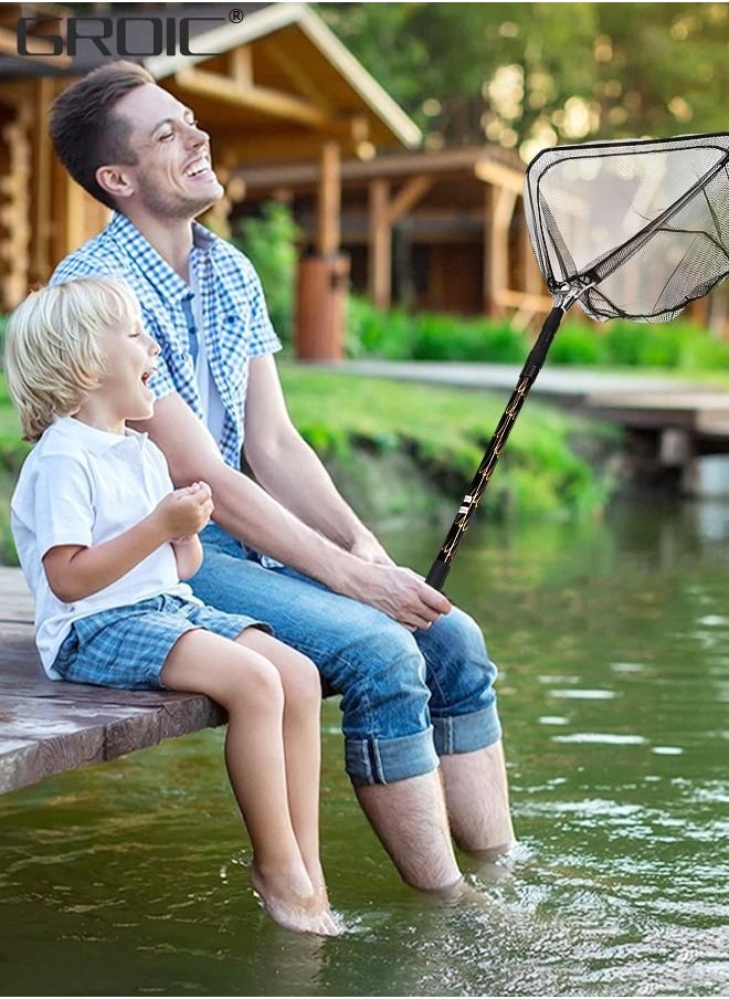 GROIC - Fishing Net Foldable Fish Landing Nets with Extra Long Telescoping Pole Handle Collapsible Telescopic Sturdy Pole for Saltwater Freshwater, Folding Fishing Net Extend to 28.74-82.67 Inches - Image 1