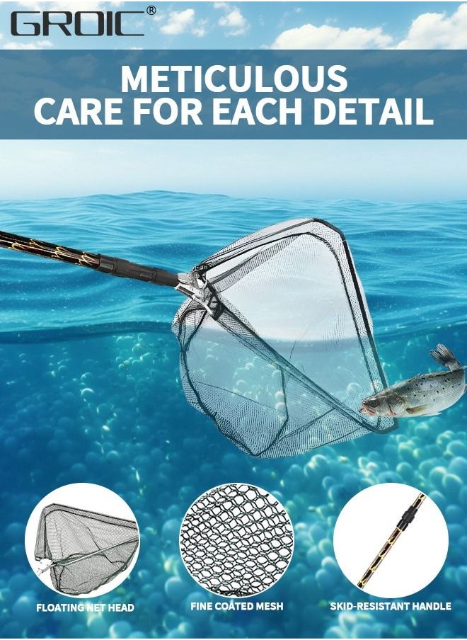 GROIC - Fishing Net Foldable Fish Landing Nets with Extra Long Telescoping Pole Handle Collapsible Telescopic Sturdy Pole for Saltwater Freshwater, Folding Fishing Net Extend to 28.74-82.67 Inches - Image 1