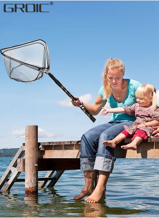 GROIC - Fishing Net Foldable Fish Landing Nets with Extra Long Telescoping Pole Handle Collapsible Telescopic Sturdy Pole for Saltwater Freshwater, Folding Fishing Net Extend to 28.74-82.67 Inches - Image 1