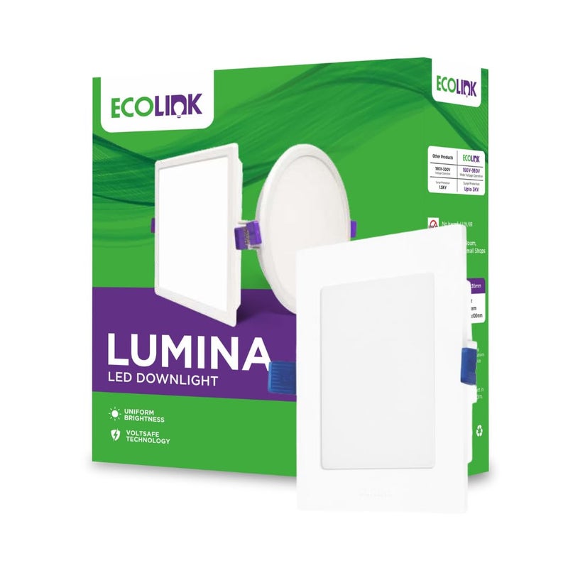 EcoLink Polycarbonate Lumina 10-Watt Square LED Downlighter | LED Ceiling Light for Home and Hall | Cut Out: 4 Inch,Color: Natural White, Pack of 1 - Image 3