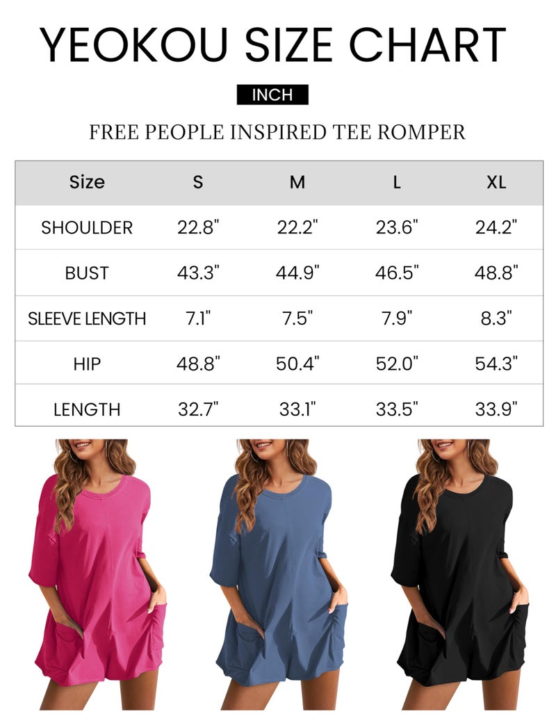 Yeokou Rompers for Women Casual Short Sleeve Oversized Athletic Workout Reversible Hot Shot Tee Romper Deep Pockets(-Black-XL) - Image 5