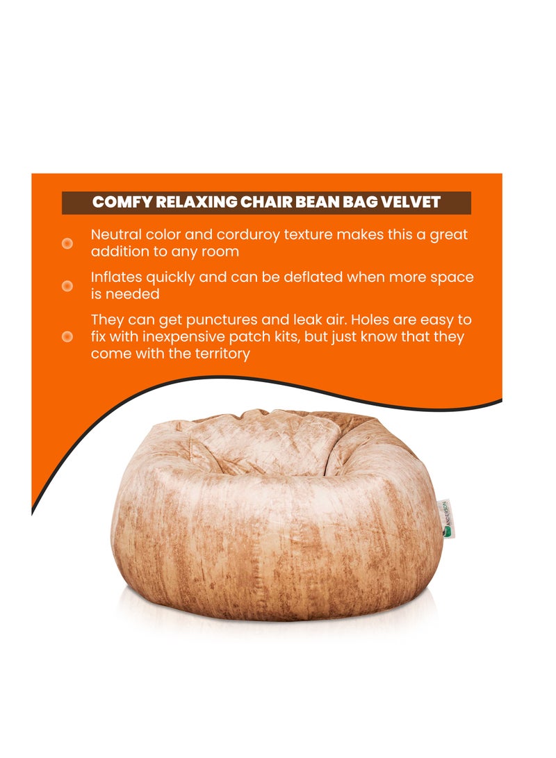 ANDERSON Ultra Soft Large Luxury Velvet Bean Bag Chair Filling with Beans Highly Comfortabl Suitable For Kids And Adults Beige Colour - Image 3
