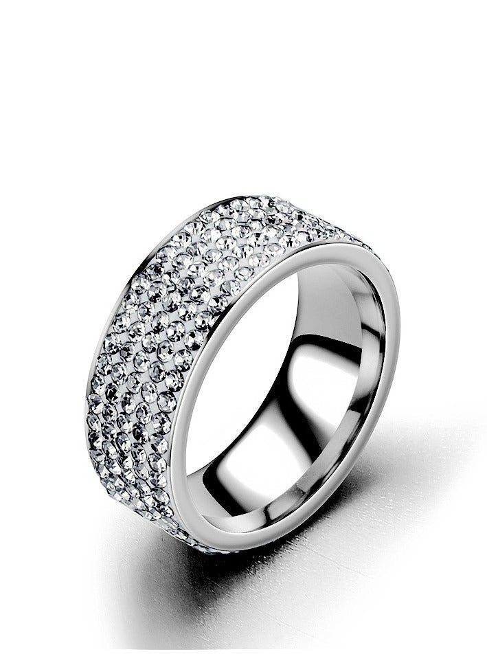 روماد 8mm تيتانيوم فولاذ خمسة صف خاتم الماس خاتم الأزياء مع aaa الماس واضح اليدوية المقاومة للخدش منخفضة الحساسية حفل الزفاف المجوهرات اليومية - Image 1