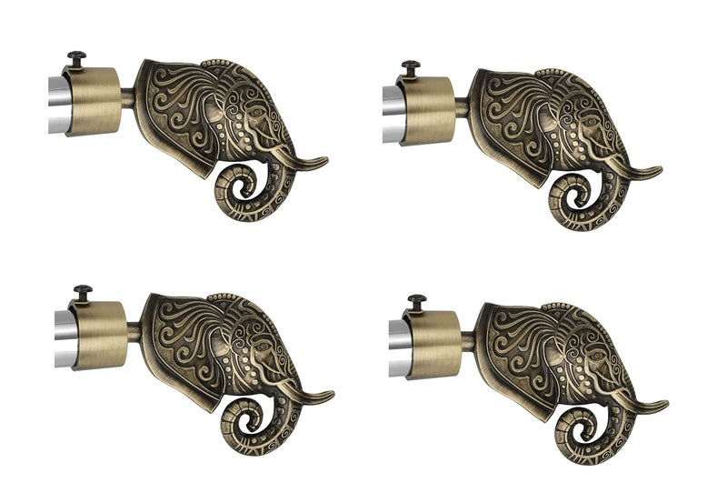 FERIO Elephant Design Brass Antique Zinc Alloy Curtain Finials Door and Window 1 Inch Rod Size Set of 2 (4 Pcs) : Curtain Bracket/Holder - Image 2