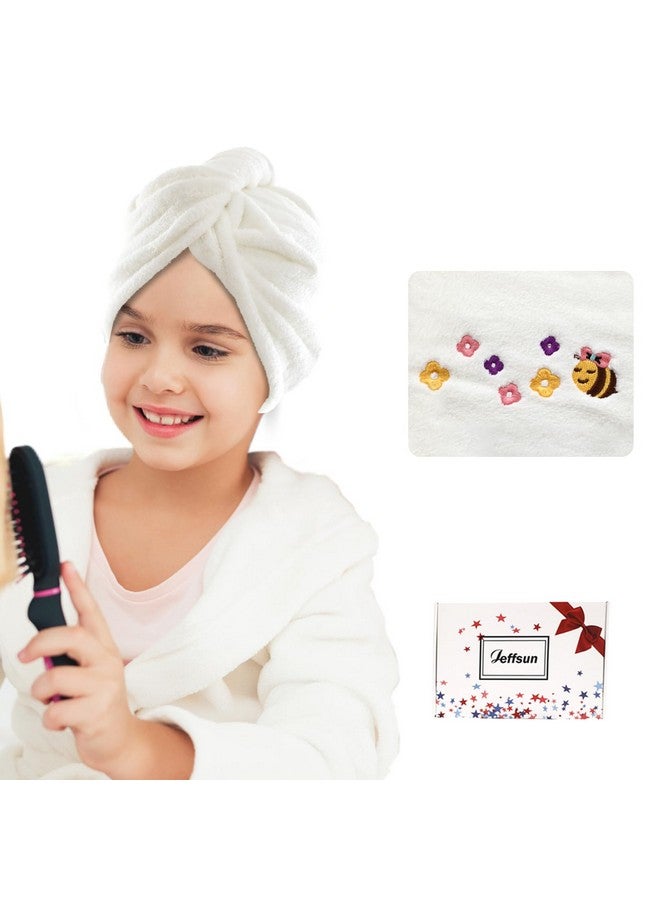 JEFFSUN JEFFSUN Microfiber Hair Drying Towel for Teen Girls, Womens Stocking Stuffers, Super Absorbent Quick Dry Towel Wrap for Curly Long Thick Frizzy Wet Hair, Easy to Use Dry Hair Wrap Turban (White-Bees) - Image 1