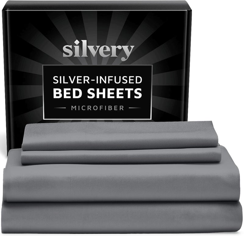 Silvery Silver Infused Bed Sheets Set - Ultra-Soft Temperature-Regulating Fabric with Self-Cleaning Technologyâ„¢ That Stays Fresh 3X Longer for Hygienic Sleep - Image 1
