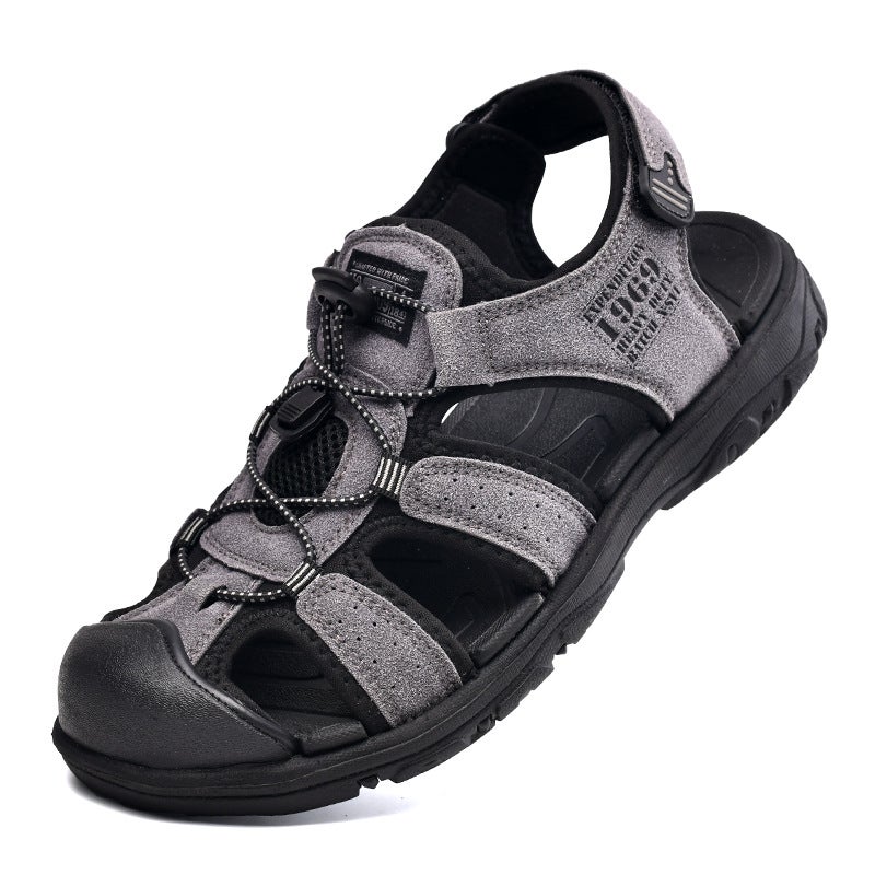 Summer Men'S Sandals, Large Size Genuine Leather Outdoor Casual Shoes, Hand-Stitched Sole Beach Men'S Shoes, Closed-Toe Shoes - Image 3