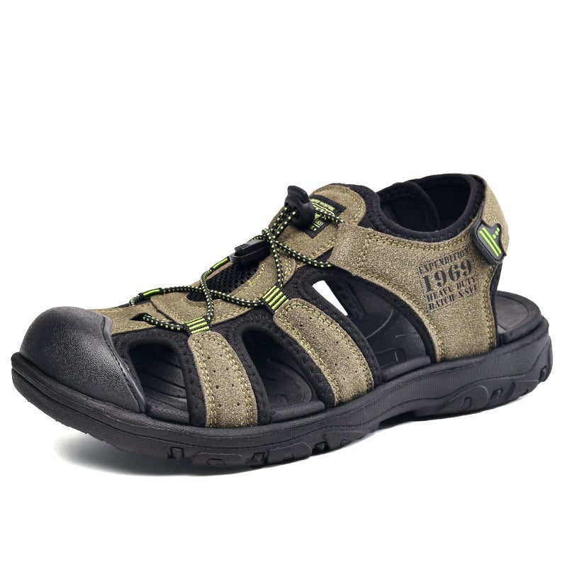 Summer Men'S Sandals, Large Size Genuine Leather Outdoor Casual Shoes, Hand-Stitched Sole Beach Men'S Shoes, Closed-Toe Shoes - Image 5