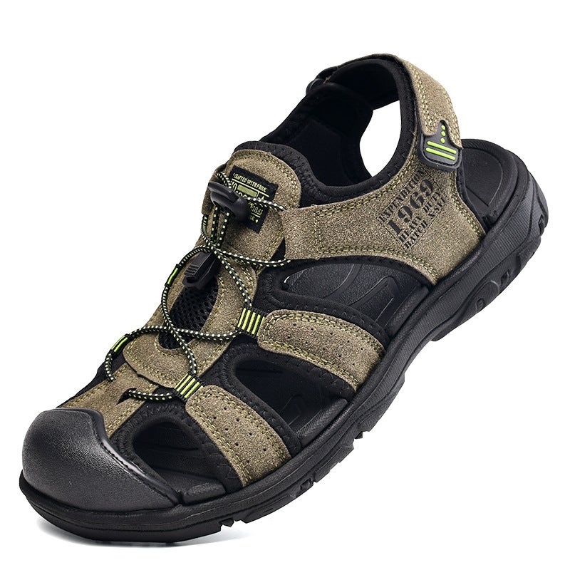 Summer Men'S Sandals, Large Size Genuine Leather Outdoor Casual Shoes, Hand-Stitched Sole Beach Men'S Shoes, Closed-Toe Shoes - Image 2