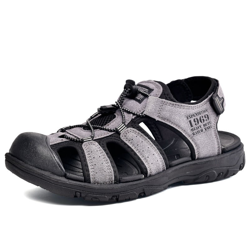 Summer Men'S Sandals, Large Size Genuine Leather Outdoor Casual Shoes, Hand-Stitched Sole Beach Men'S Shoes, Closed-Toe Shoes - Image 4