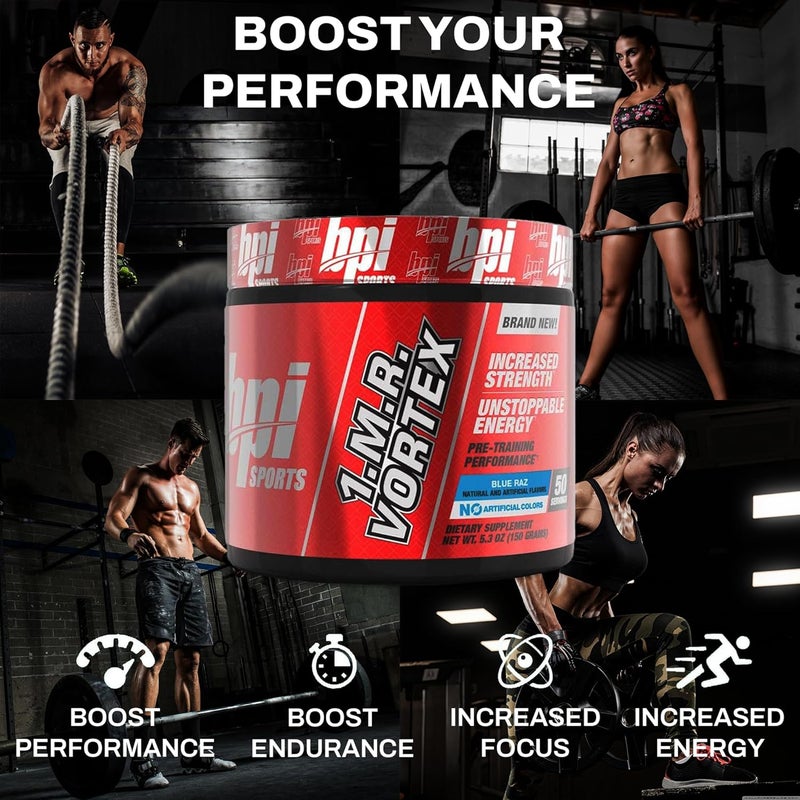 BPI Sports 1MR Vortex Pre Workout Powder  High Stim Preworkout for Men  Women with Glycerol Caffeine Niacin and Herbal Extracts  Energy Focus  Endurance  Blue Raz Flavor  50 Servings - Image 4