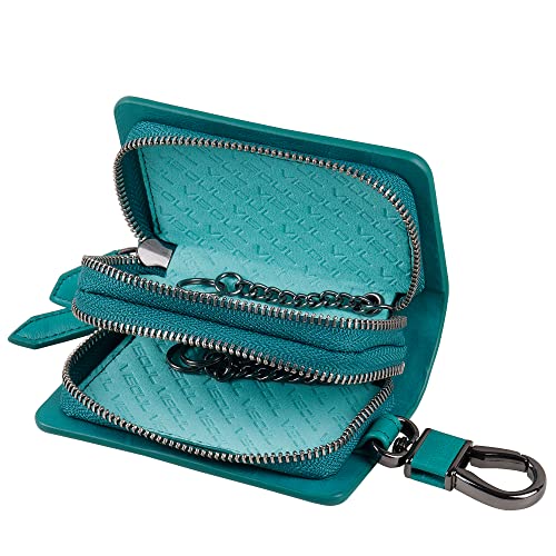 VISOUL Car Key Case Holder Double Zipper, Leather Car Smart Key Fob Case with Keychain for Men and Women-Lake Blue - Image 4