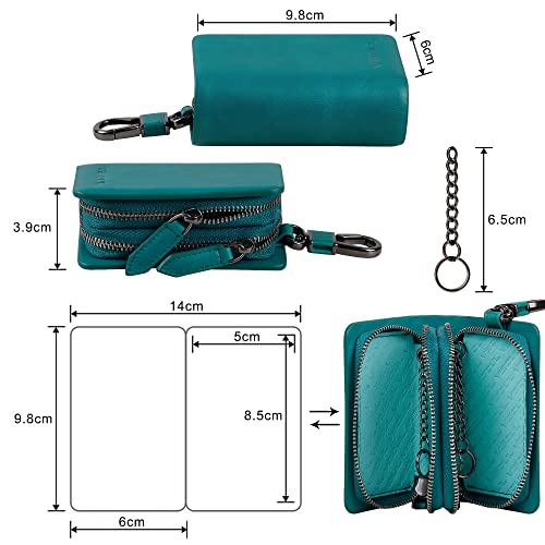 VISOUL Car Key Case Holder Double Zipper, Leather Car Smart Key Fob Case with Keychain for Men and Women-Lake Blue - Image 2