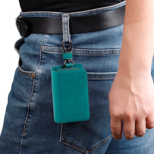VISOUL Car Key Case Holder Double Zipper, Leather Car Smart Key Fob Case with Keychain for Men and Women-Lake Blue - Image 5