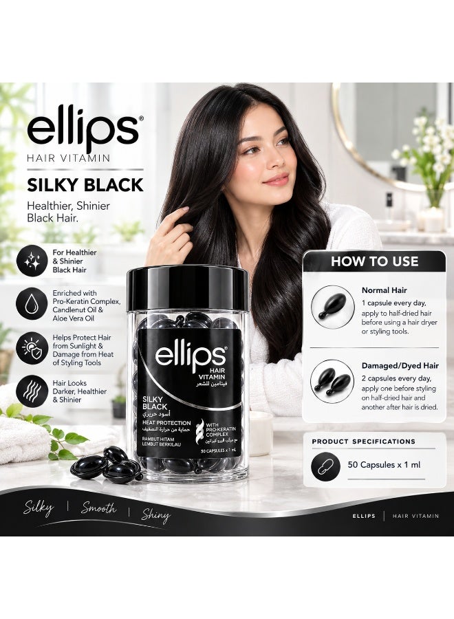 Ellips Silky Black With Pro-Keratin Complex, Heat Protection With Rambut Hitam Lembut Berkilau, 50 x 1ml Capsules - Image 2