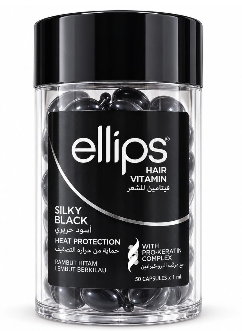 Ellips Silky Black With Pro-Keratin Complex, Heat Protection With Rambut Hitam Lembut Berkilau, 50 x 1ml Capsules - Image 1