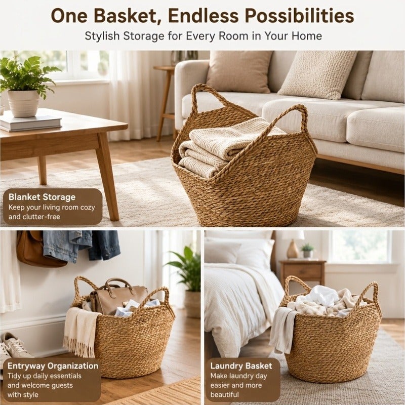 Woven Storage Basket with Handles, Multi-Purpose Organizer for Laundry And Home Essentials, Shelf Baskets - Image 4